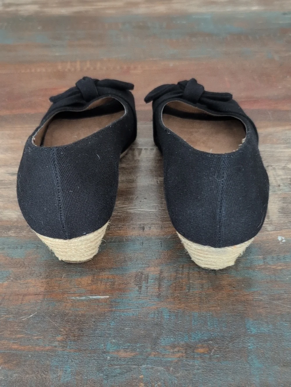 Aerosoles Ship Deck Wedge Bow Peep Toe Pump Black Fabric - Women's 8